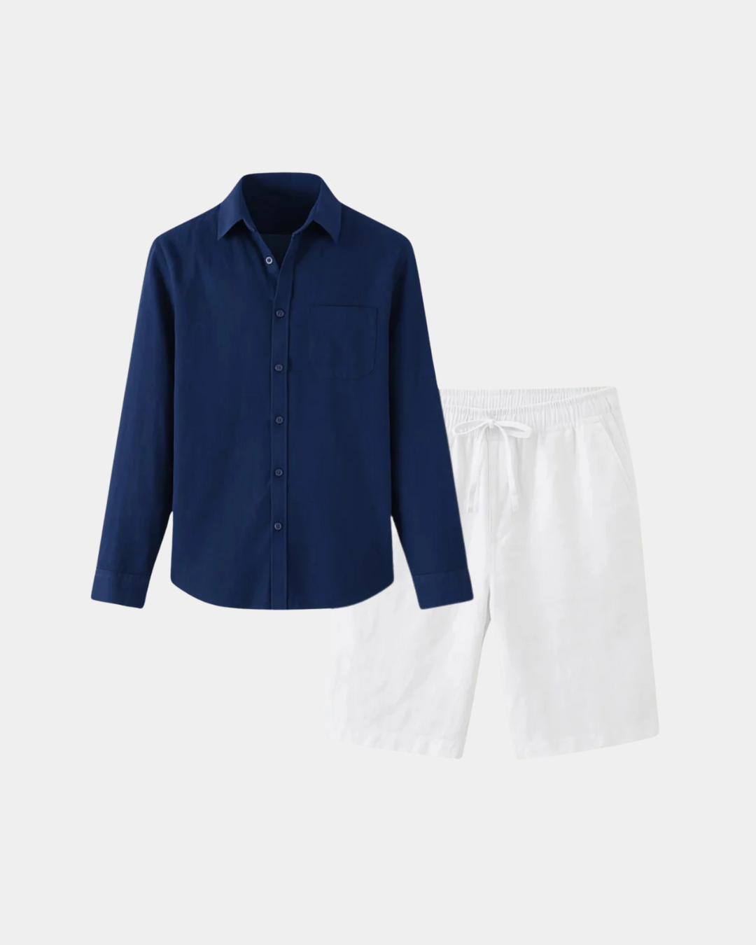 Premium Leinen Resort Kragen Shirt Set - Blau