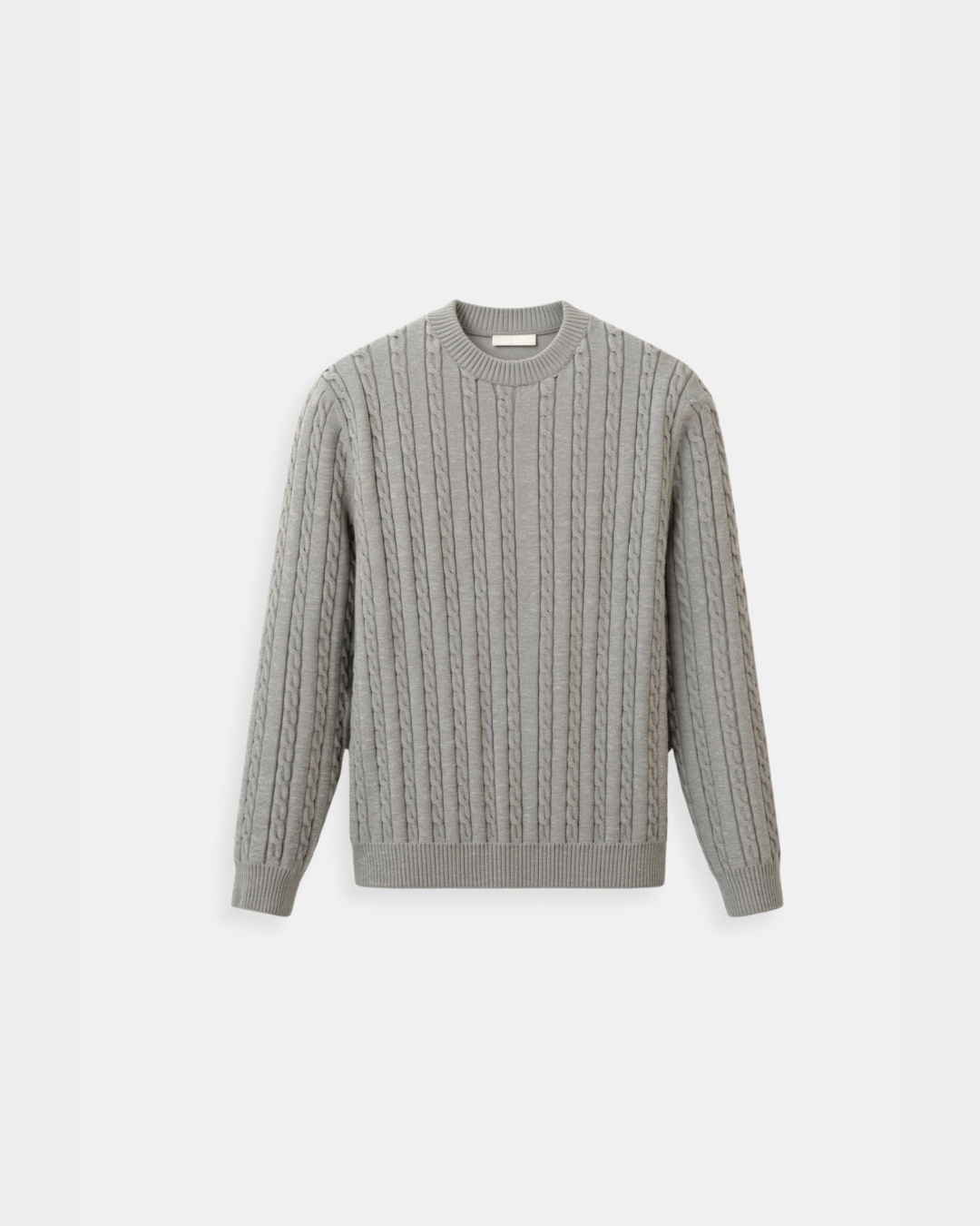 Herren-Premium-Pullover mit geripptem O-Ausschnitt - Grau
