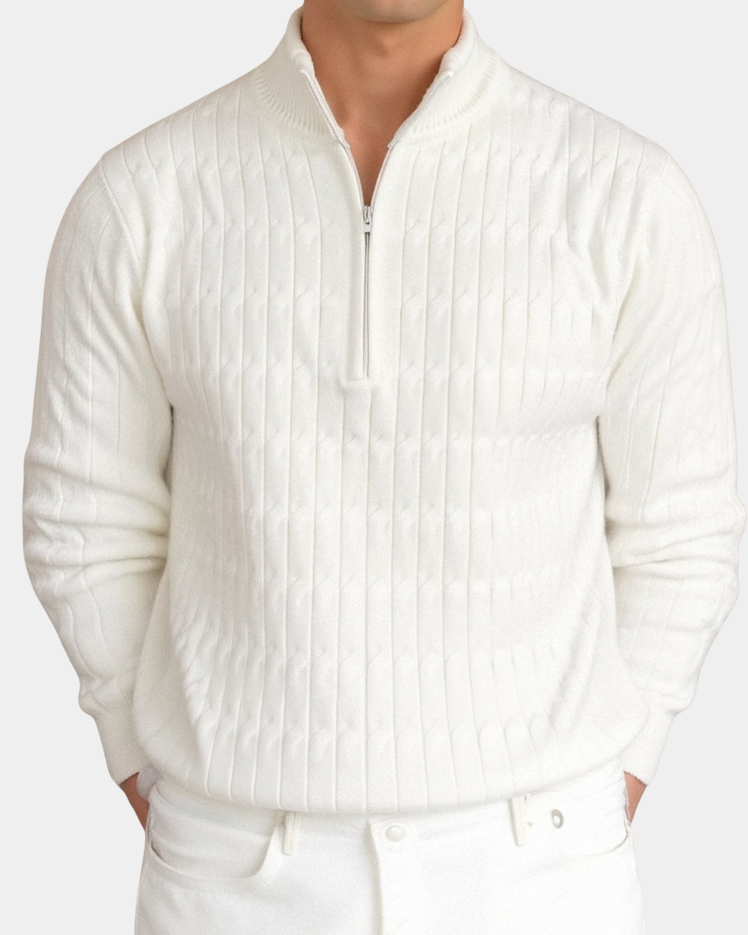 Quiet Luxury Cable Pullover mit Viertel-Reißverschluss