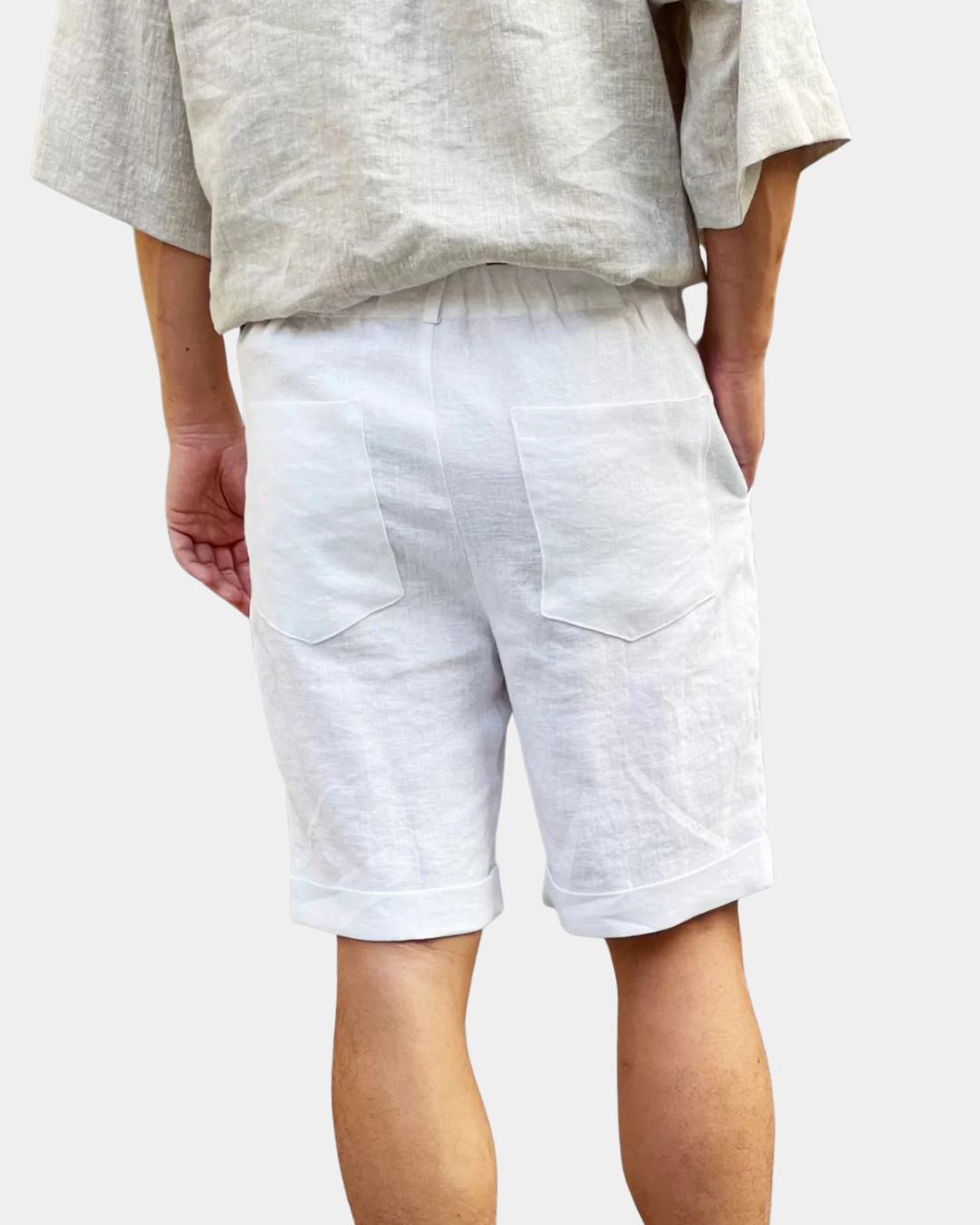 Alte Geld Weiß Leinen Tailored Shorts