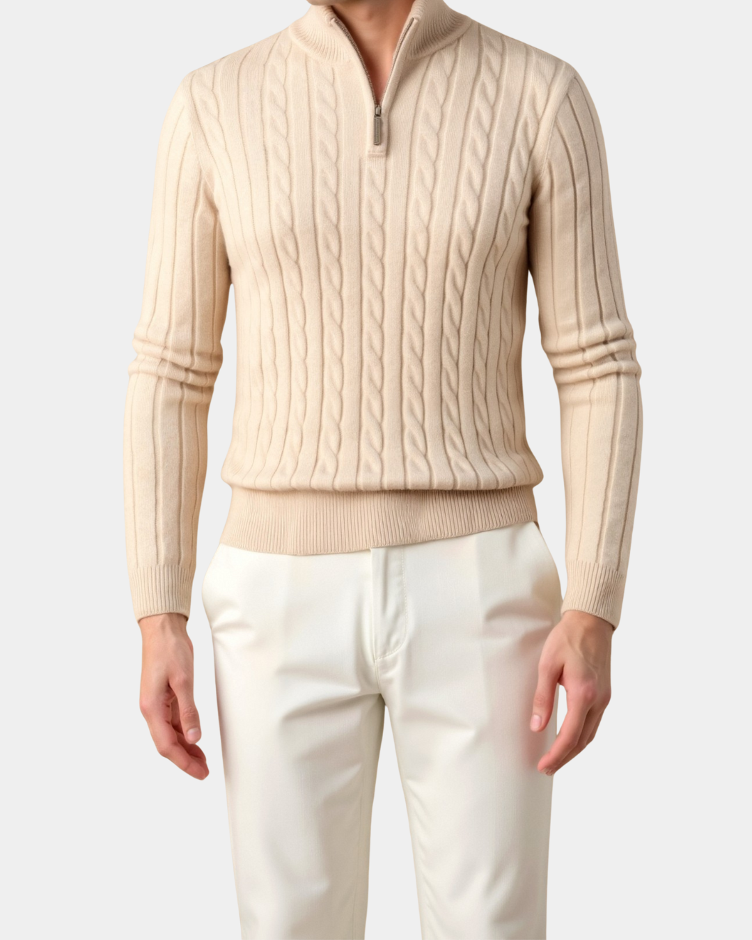 The Old Money Viertel-Zip-Strick - Beige
