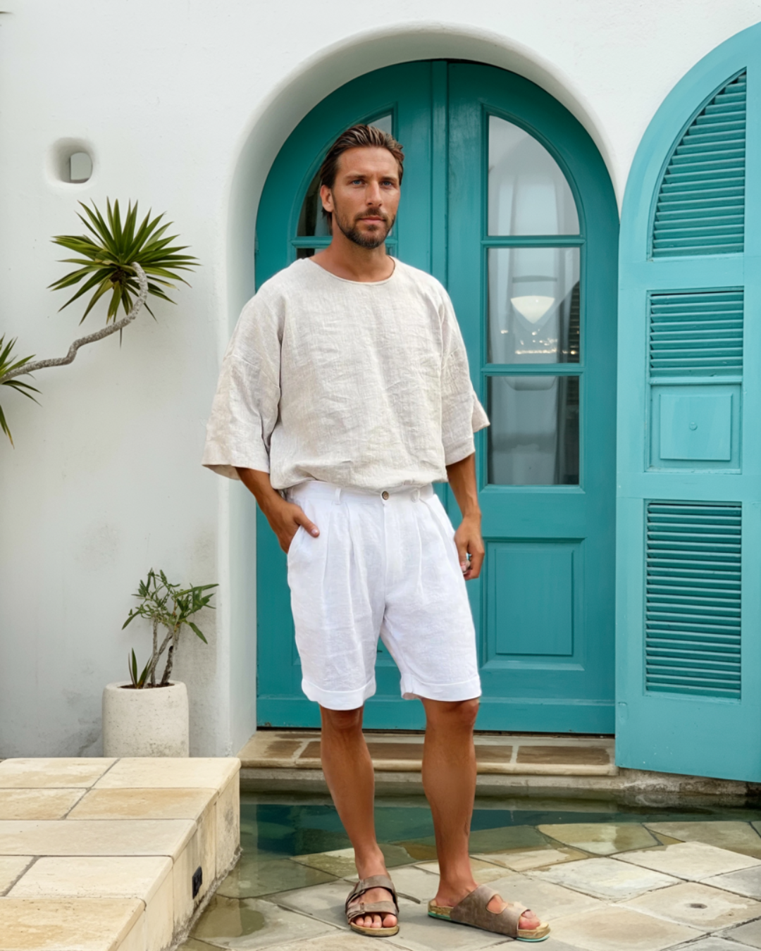 Alte Geld Weiß Leinen Tailored Shorts