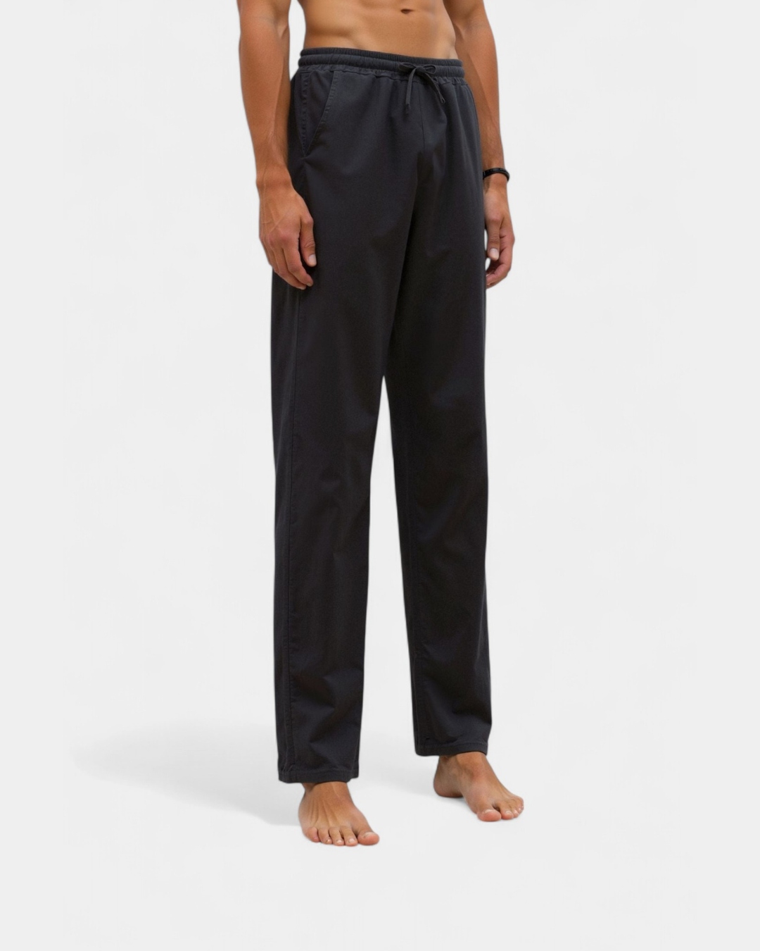 Monaco Baumwoll-Leinen-Hose mit Kordelzug - Schwarz