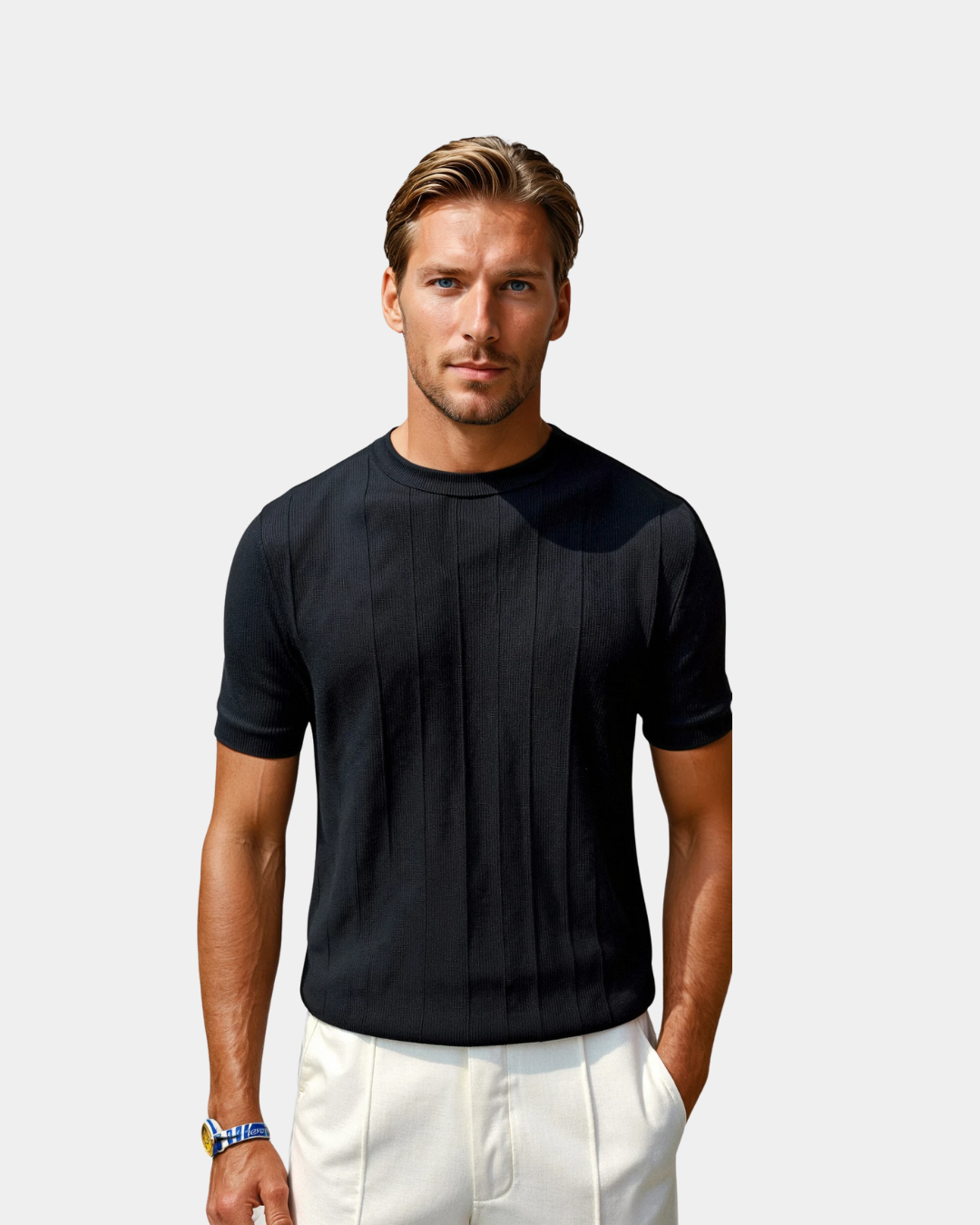 Old Money Gestreiftes T-Shirt mit Rundhalsausschnitt - Schwarz