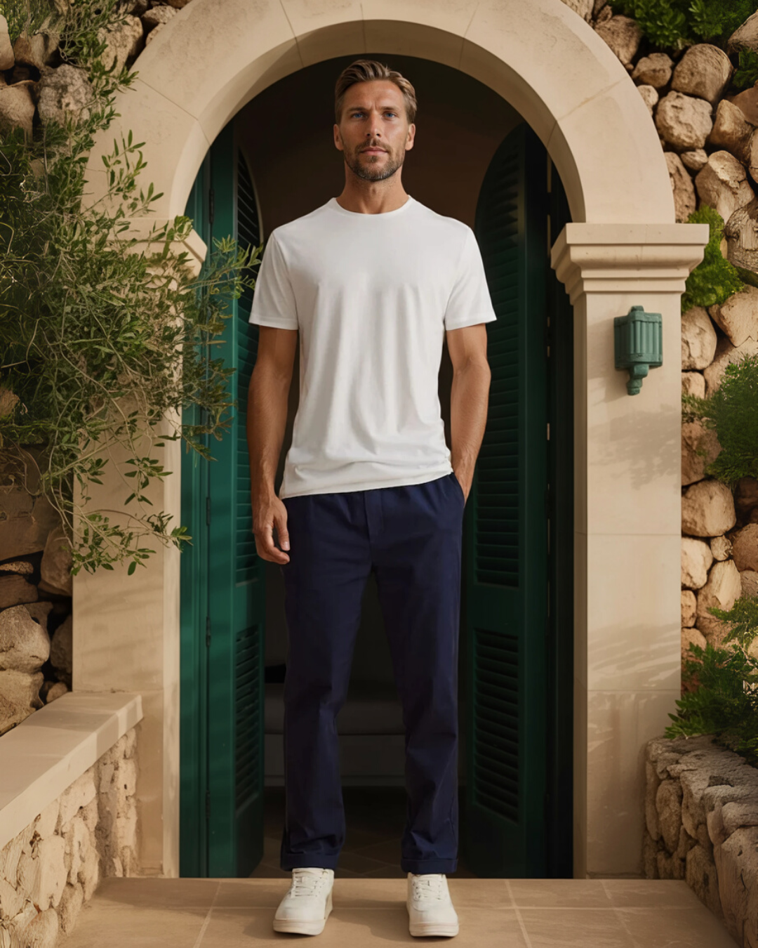 Sommerhose aus Baumwolle und Leinen in entspannter Passform - Navy