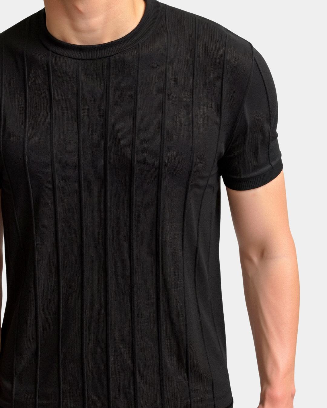 Old Money Gestreiftes T-Shirt mit Rundhalsausschnitt - Schwarz
