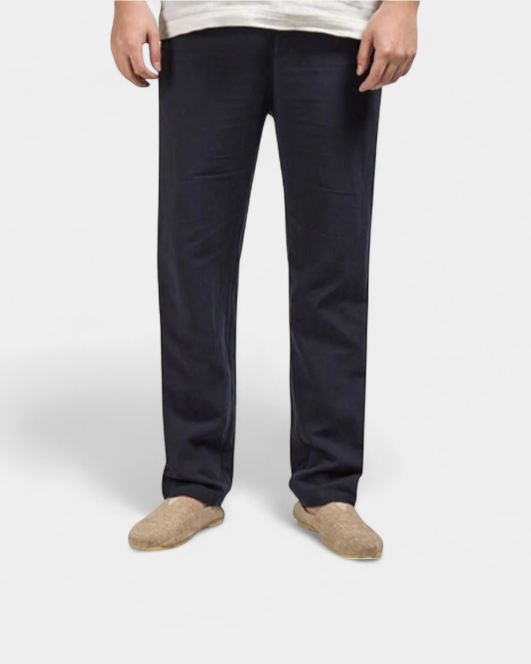 Relaxed Fit Sommerhose aus Baumwolle und Leinen - Schwarz