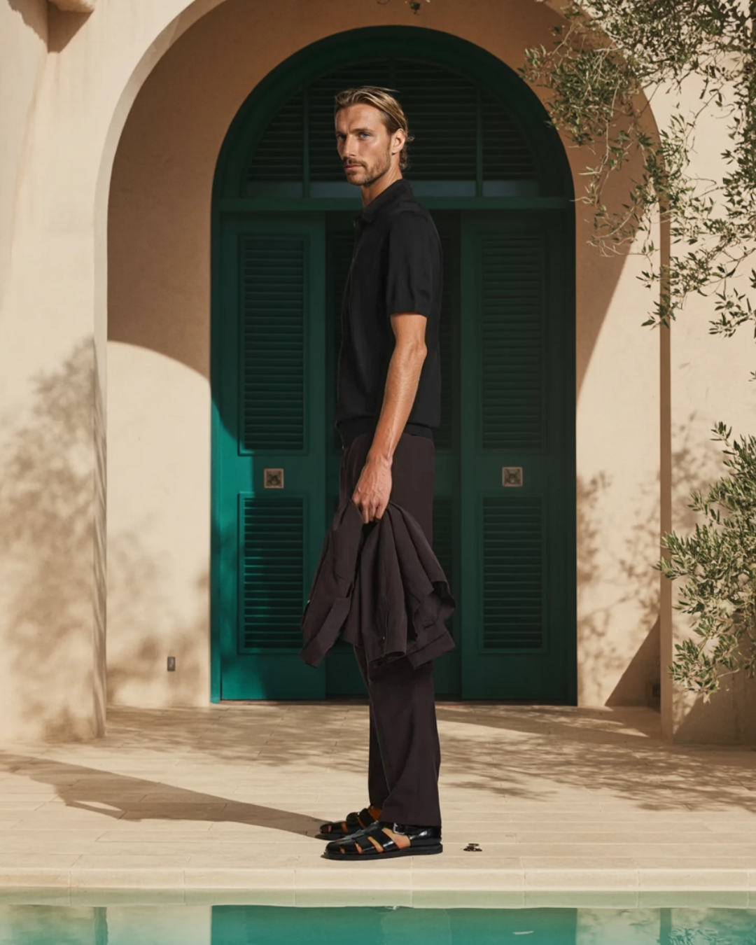 Polohemd aus gestrickter Seide - Schwarz
