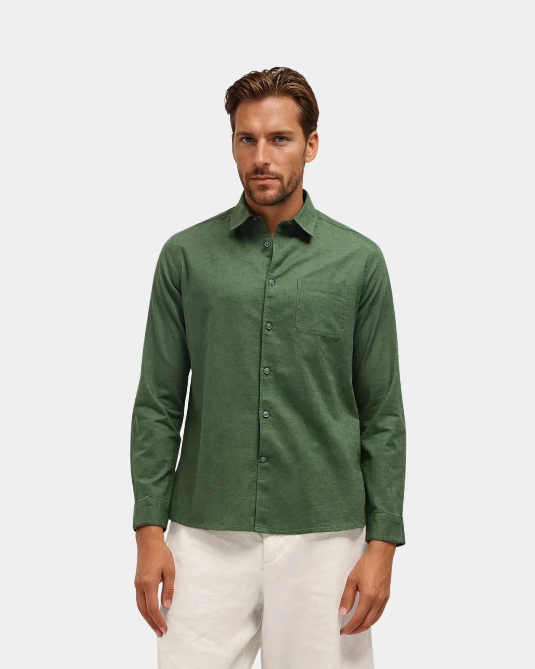 Premium Leinen Resort Kragen Shirt Set - Grün