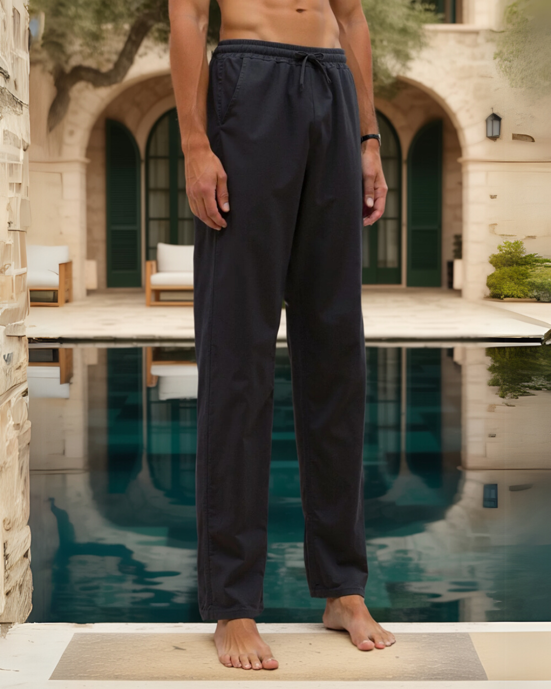 The Riviera Baumwoll-Leinen-Hose mit Kordelzug
