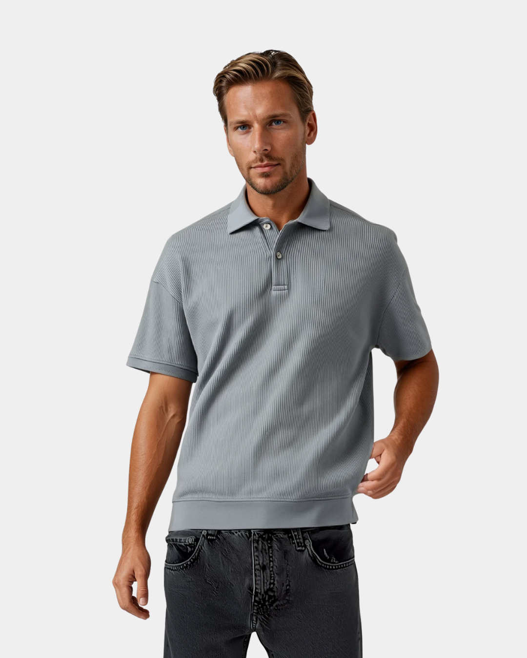Polo à boutons en tissage classique - Gris