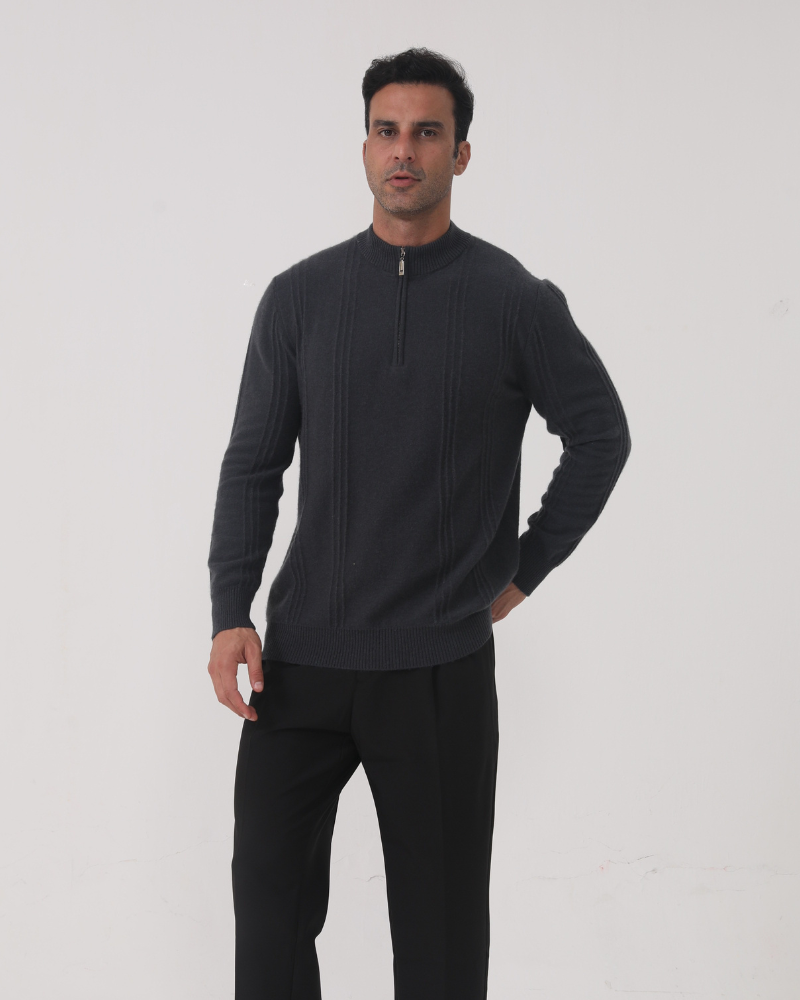 100% Cashmere Mezza zip a coste