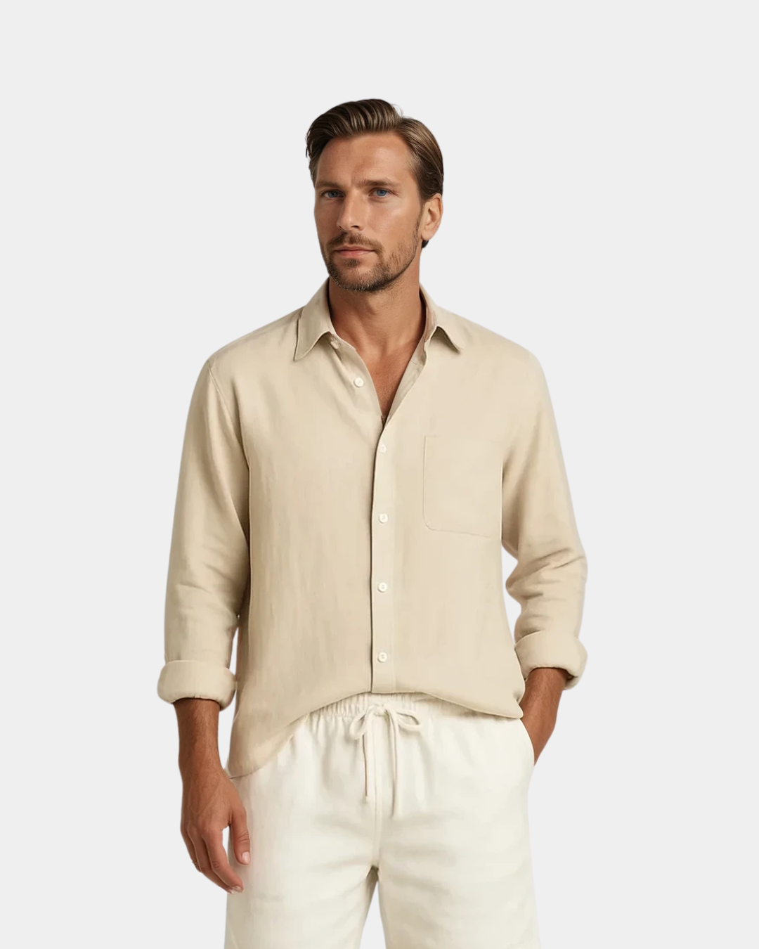 Set di camicie con colletto Resort in lino premium - Beige