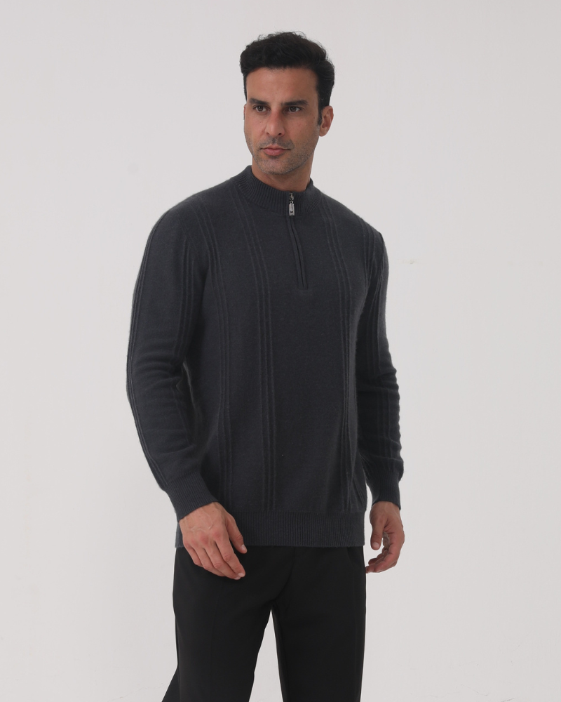 100% Cashmere Mezza zip a coste