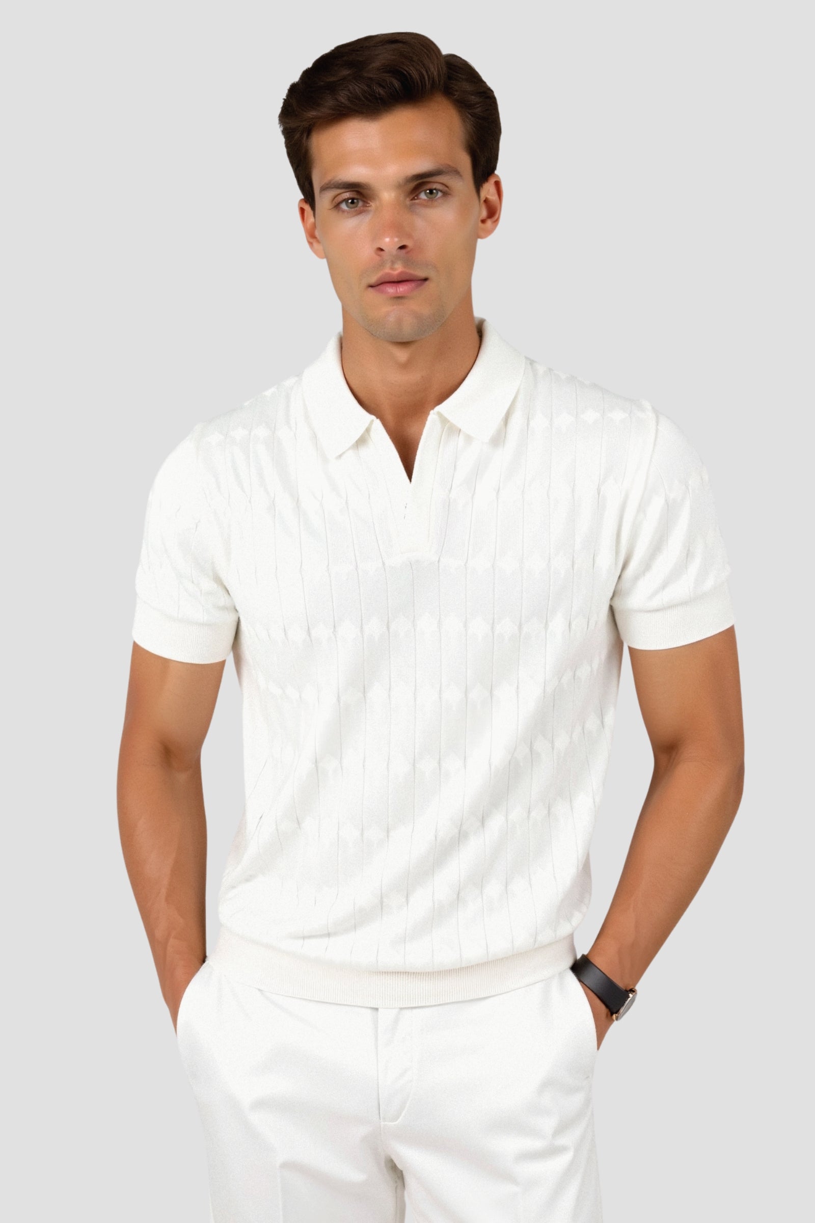 Polo Klyne Premium con scollo a V e maglia a cavi