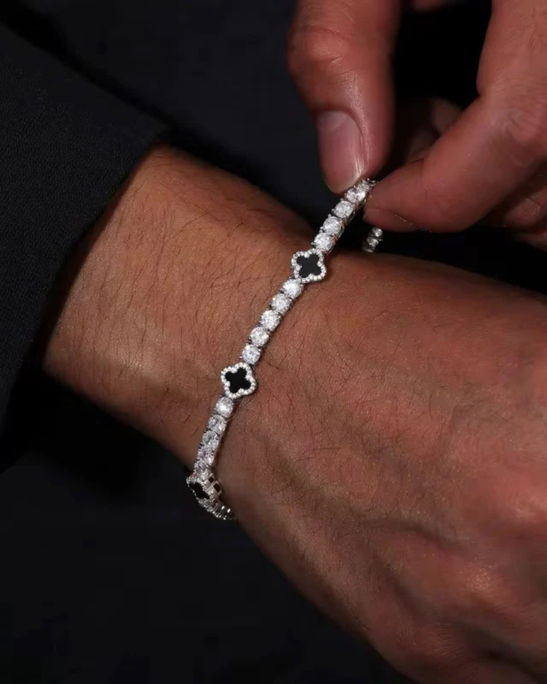Bracciale tennis con trifoglio per uomo