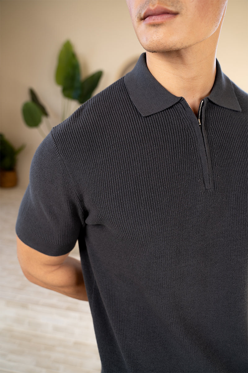 Polo Premium in maglia a coste - Antracite