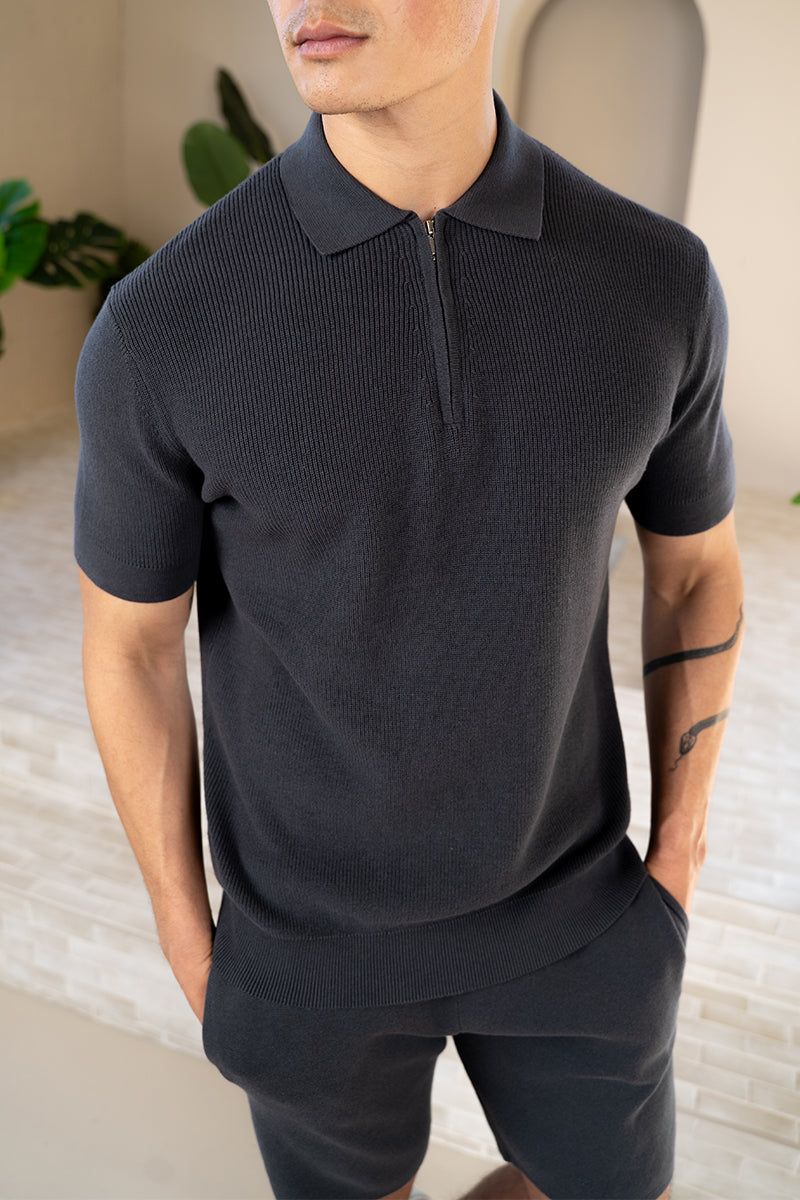 Polo Premium in maglia a coste - Antracite