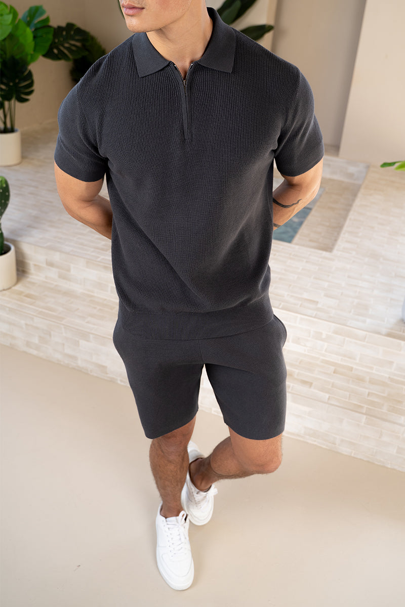 Polo Premium in maglia a coste - Antracite