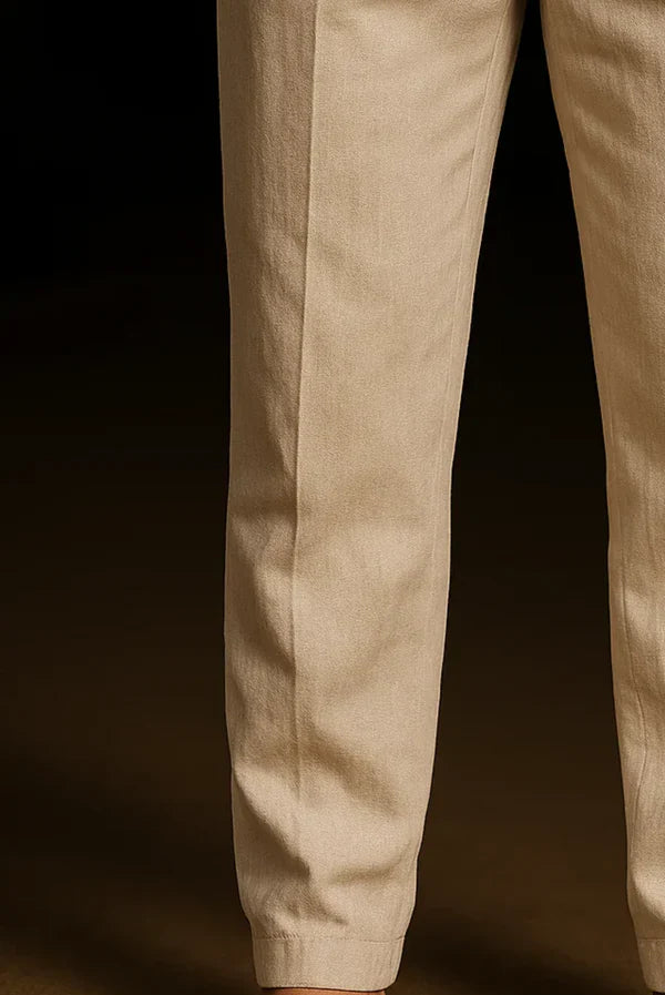 Pantaloni in lino color avena