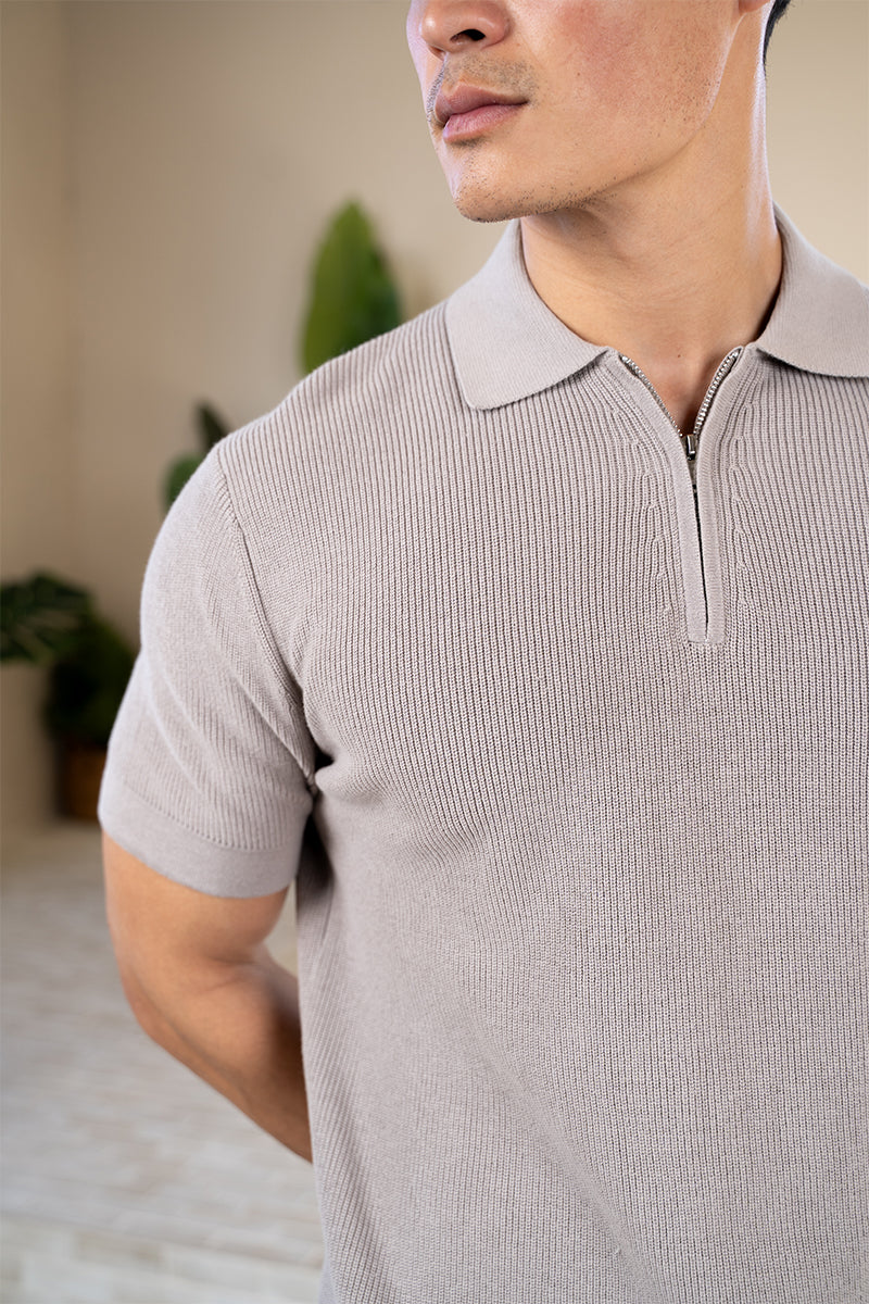 Polo Premium in maglia a coste - Taupe
