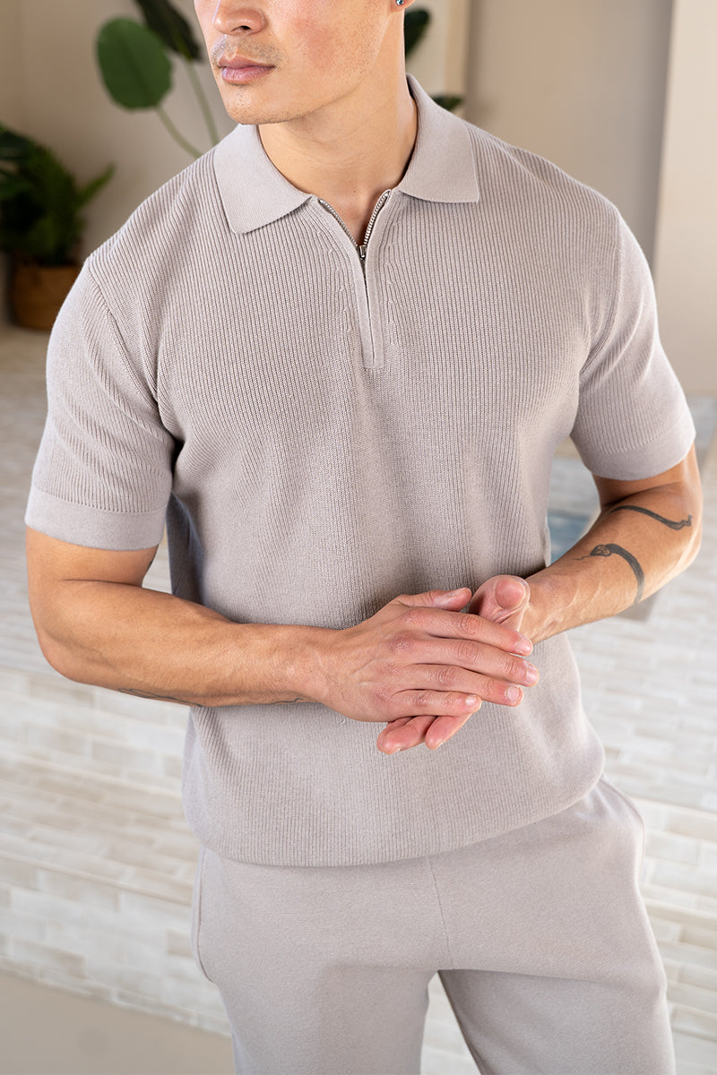 Polo Premium in maglia a coste - Taupe