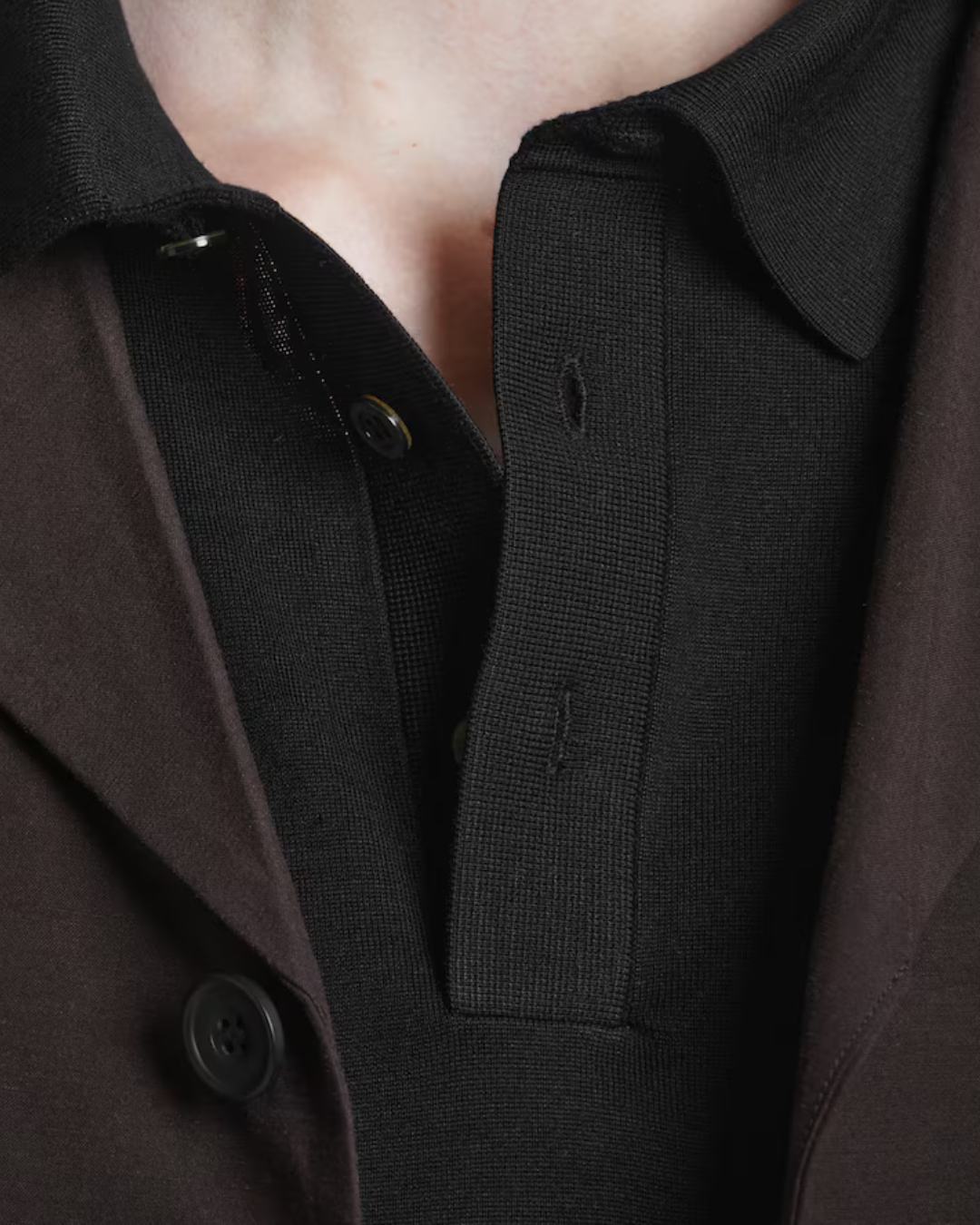 Camisa pólo de seda tricotada - Preto