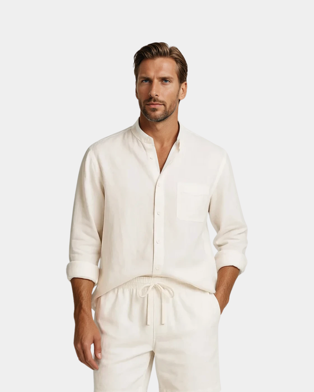 Conjunto de camisa com gola Resort em linho premium - Branco
