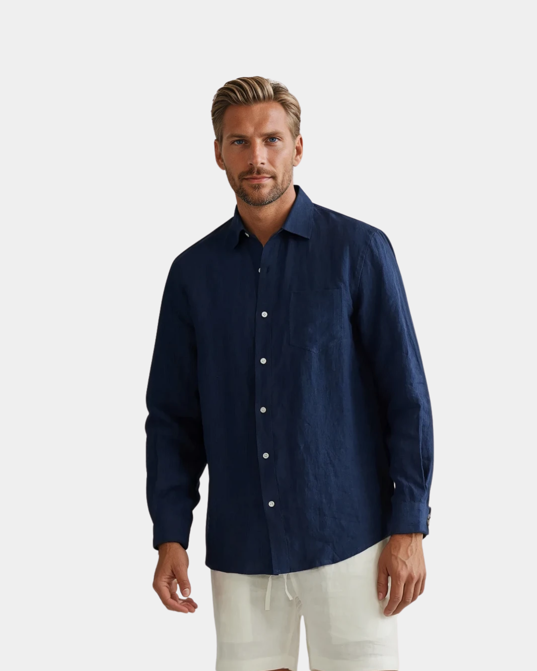 Conjunto de camisa com gola Resort em linho premium - Azul