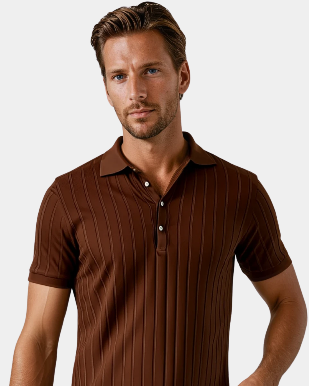 Camisa pólo com riscas verticais - Castanho