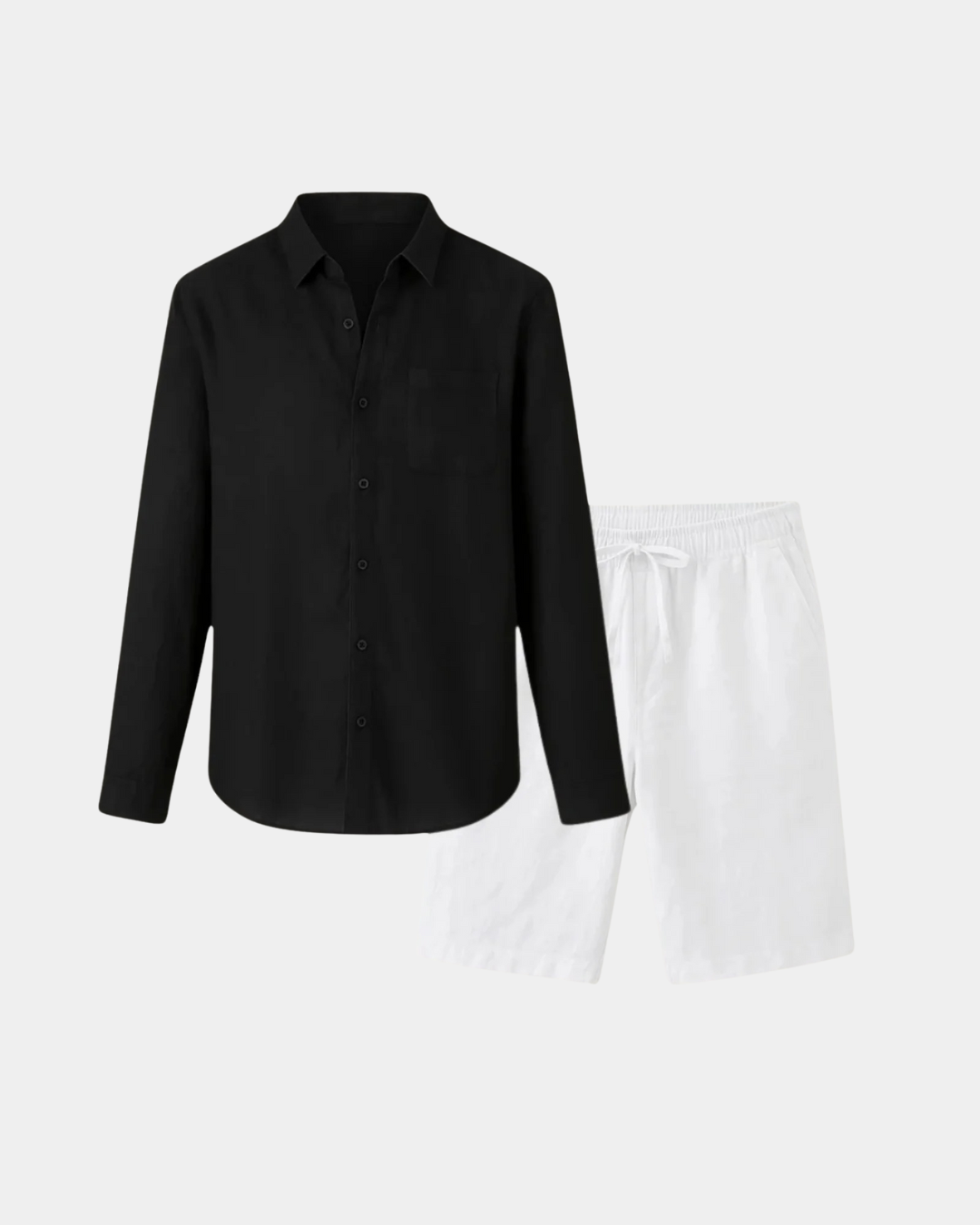 Conjunto de camisa com gola Resort em linho premium - Preto