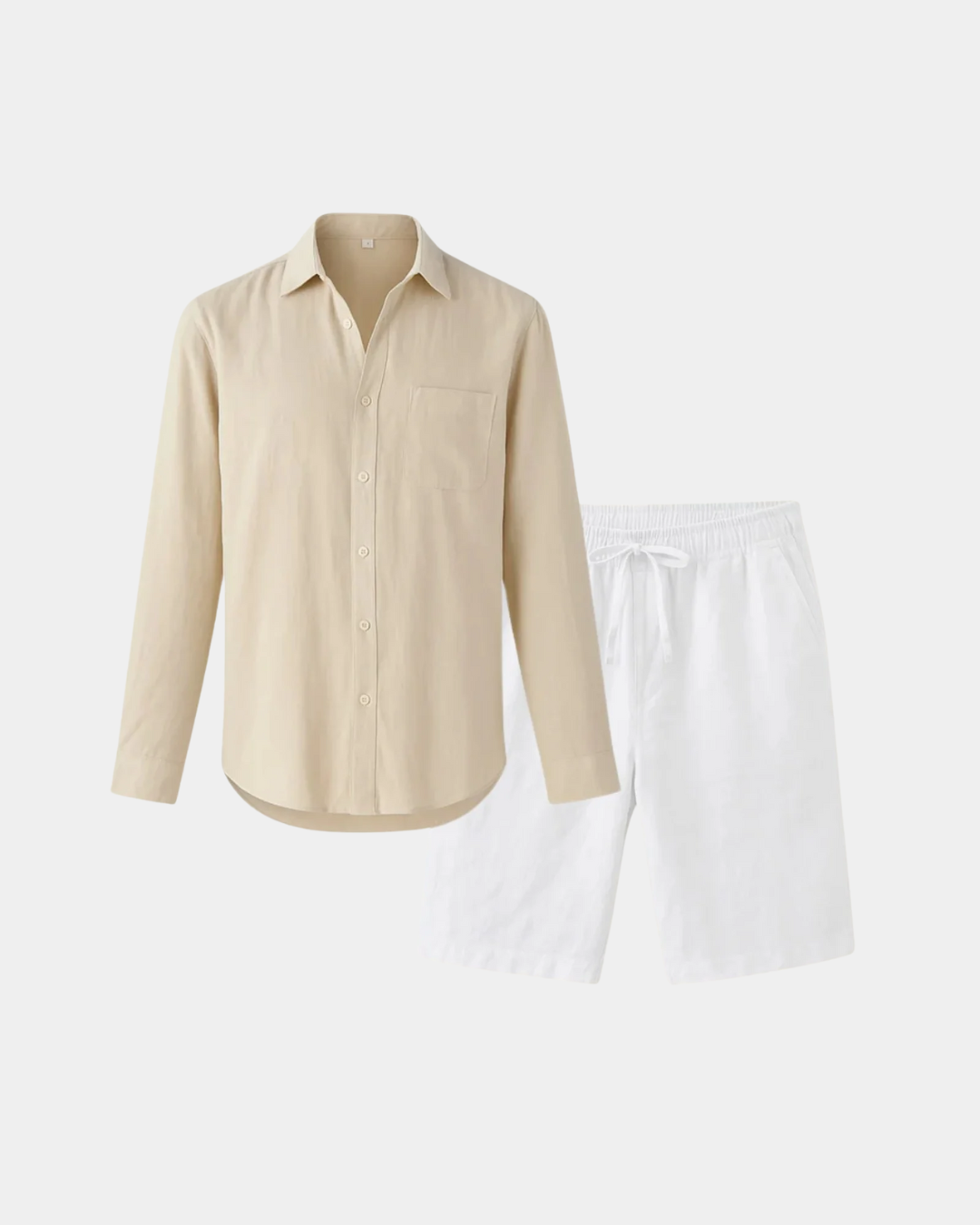 Conjunto de camisa com gola Resort em linho premium - Bege