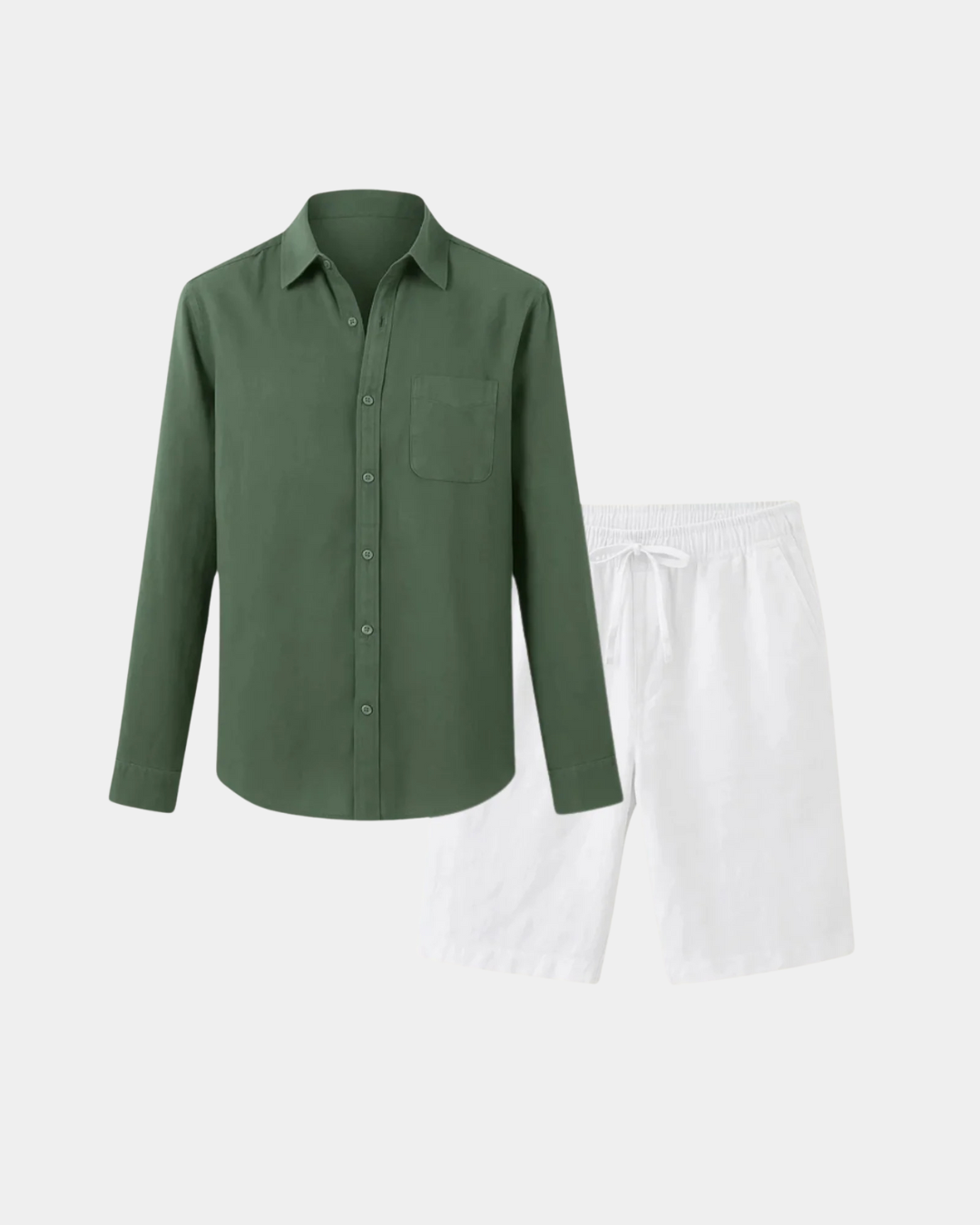 Conjunto de camisa com gola Resort em linho premium - Verde