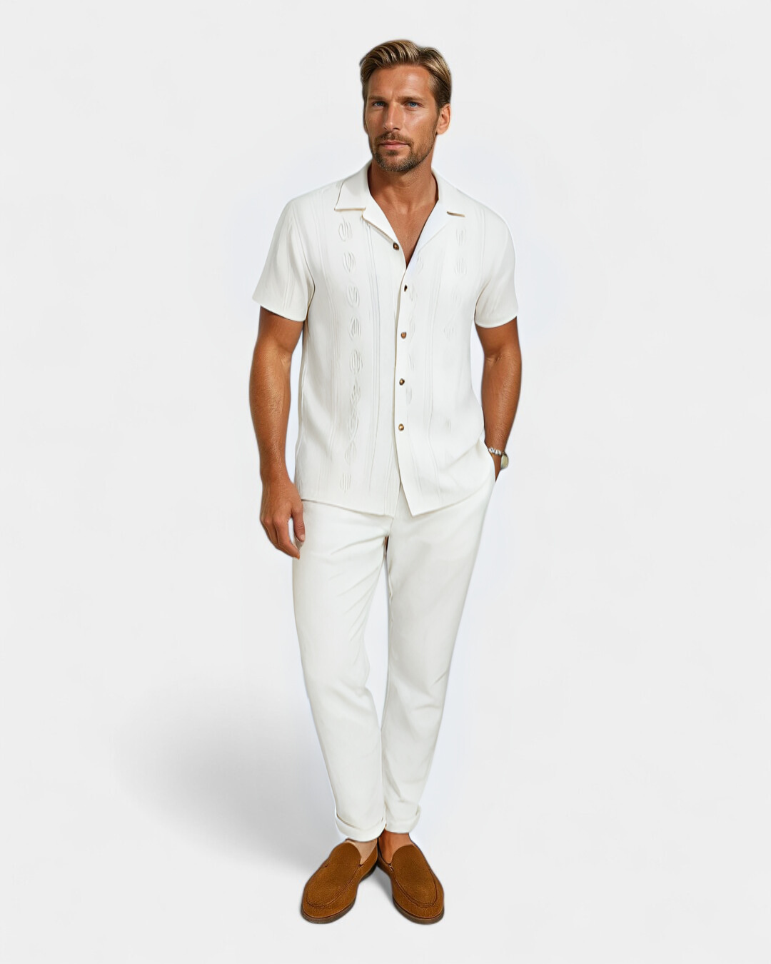 Conjunto cubano em linho texturizado - Branco