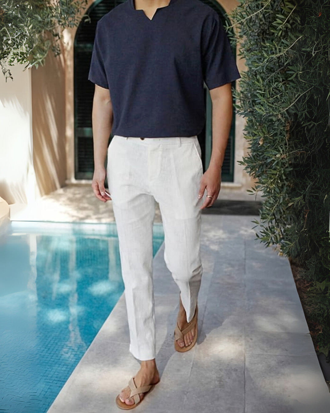 Calças de verão em linho Tailored Comfort - Branco