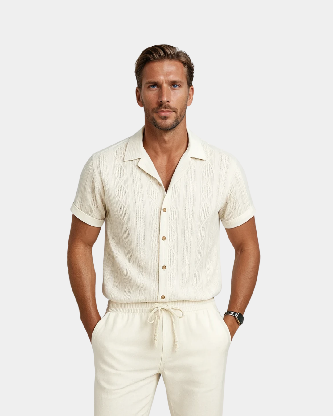 Conjunto cubano em linho texturizado - Branco