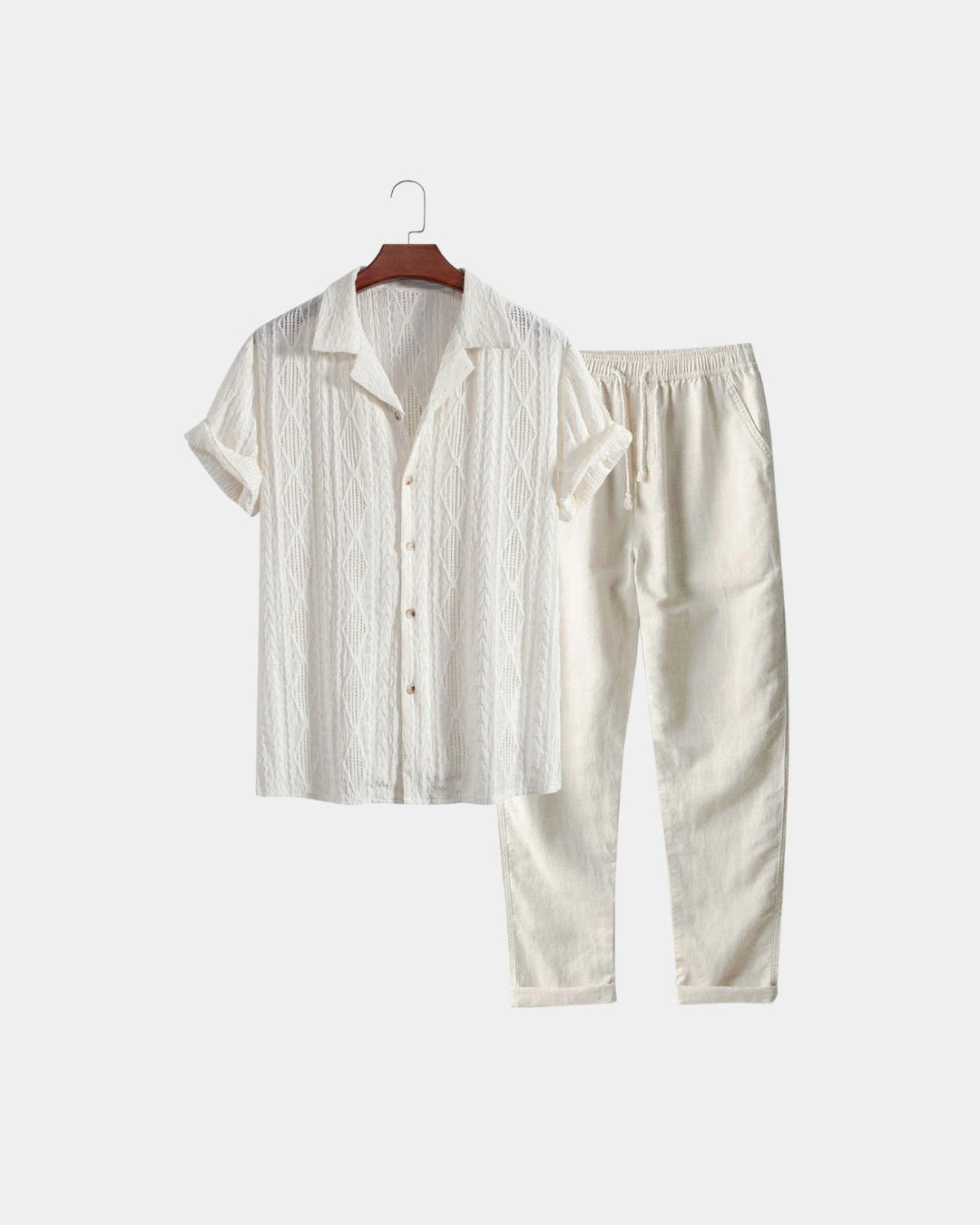 Conjunto cubano em linho texturizado - Branco