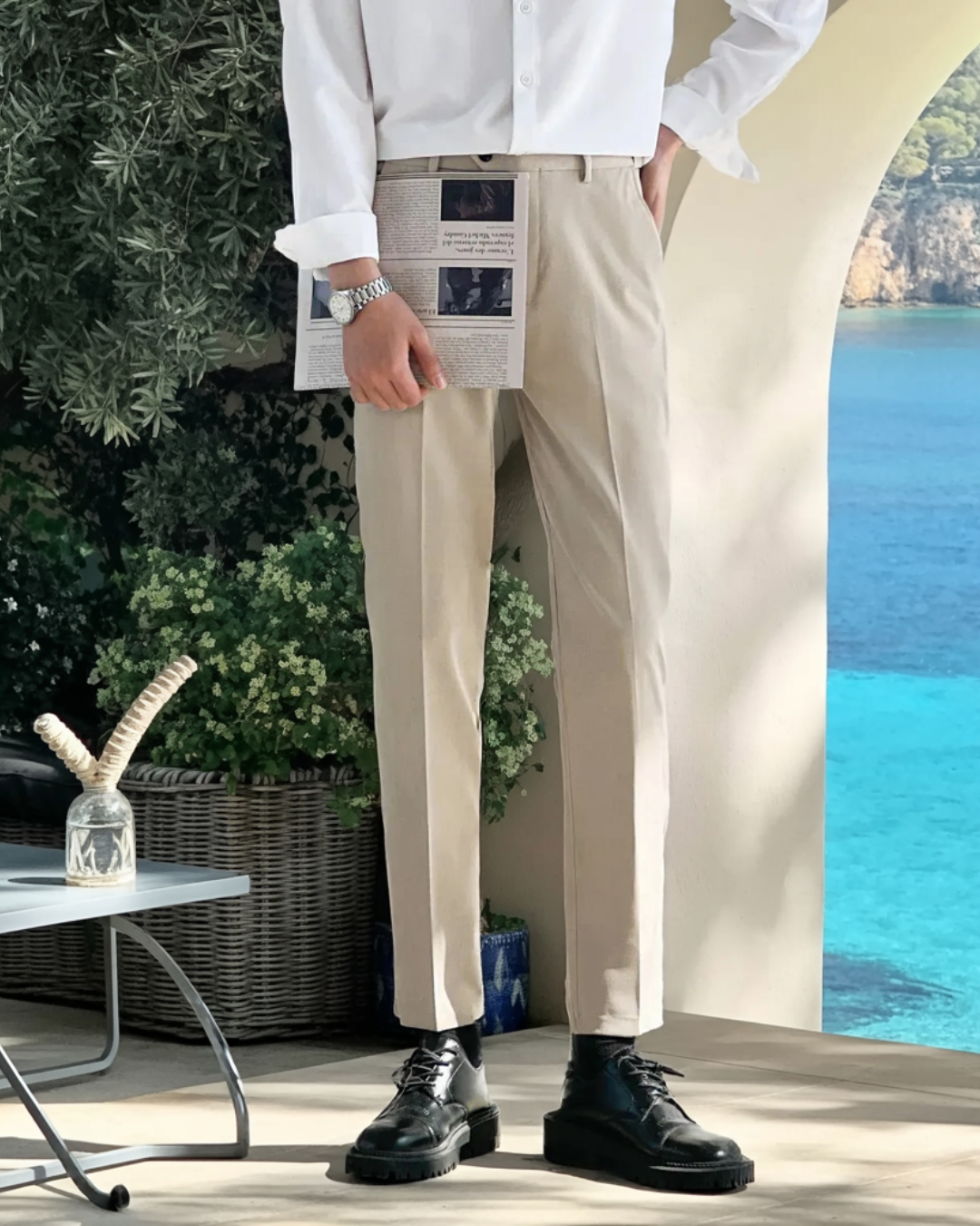 Calças de verão em linho Tailored Comfort - Bege