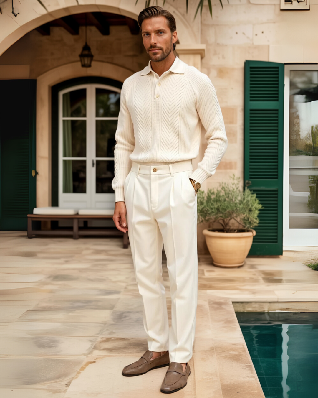 Camisola de malha sólida Old Money Retro - Bege