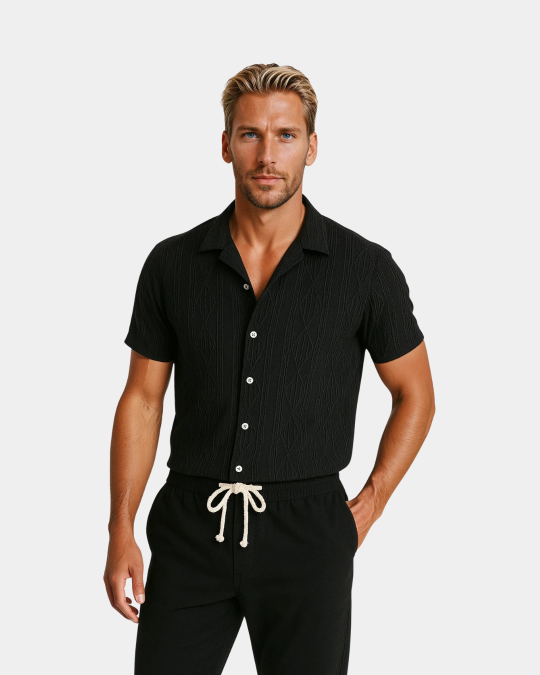 Conjunto cubano em linho texturizado - Preto