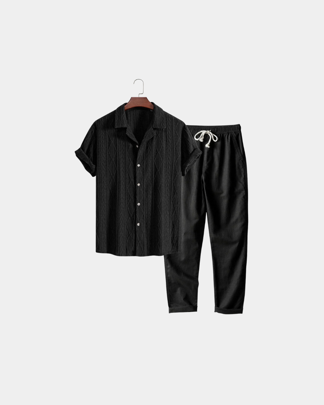 Conjunto cubano em linho texturizado - Preto