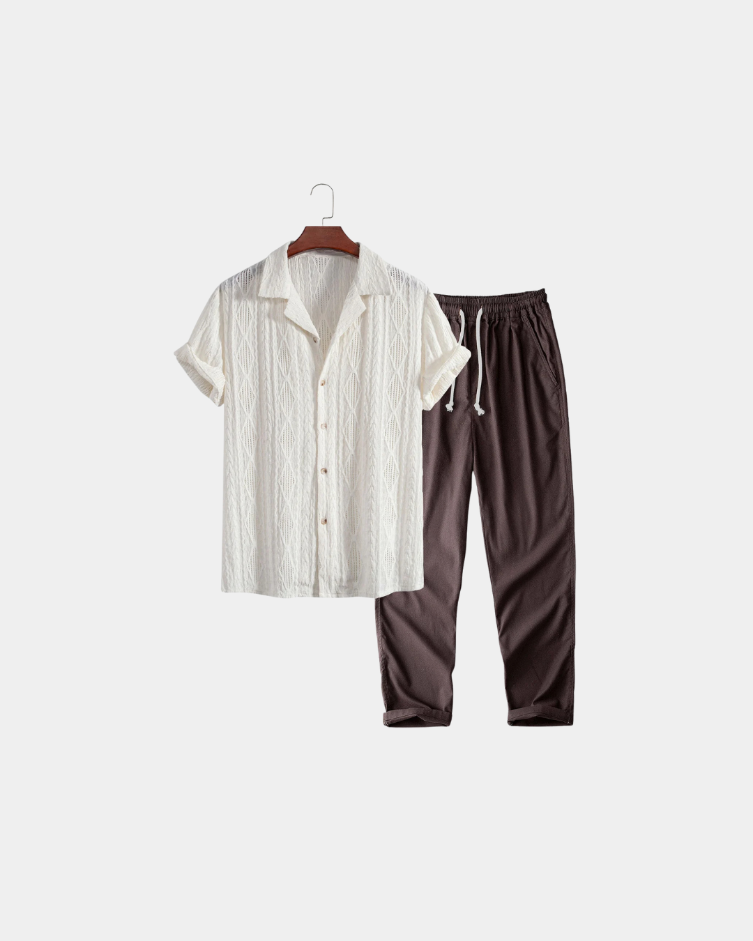 Conjunto cubano em linho texturado - Branco e café