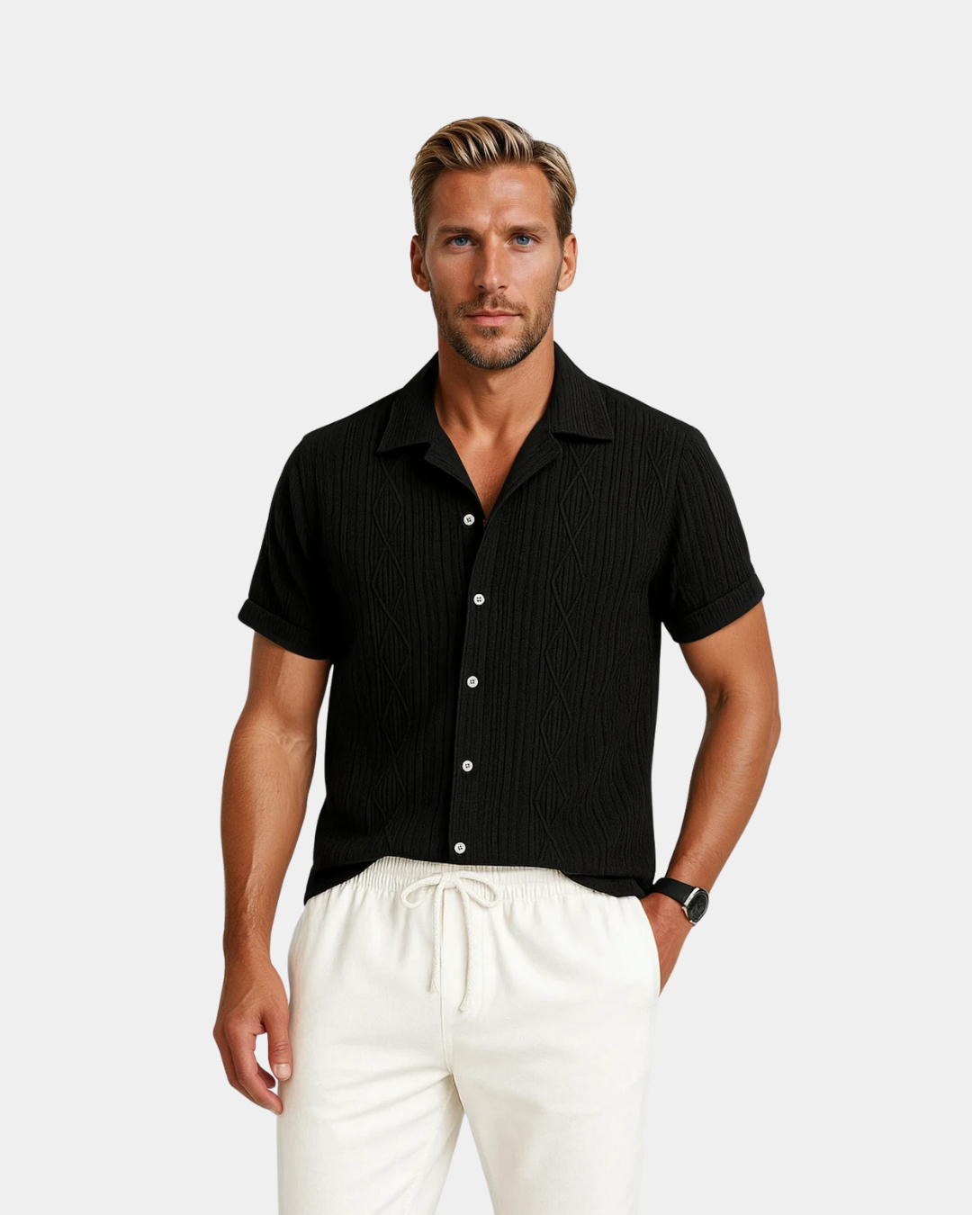 Conjunto cubano em linho texturado - Preto e branco