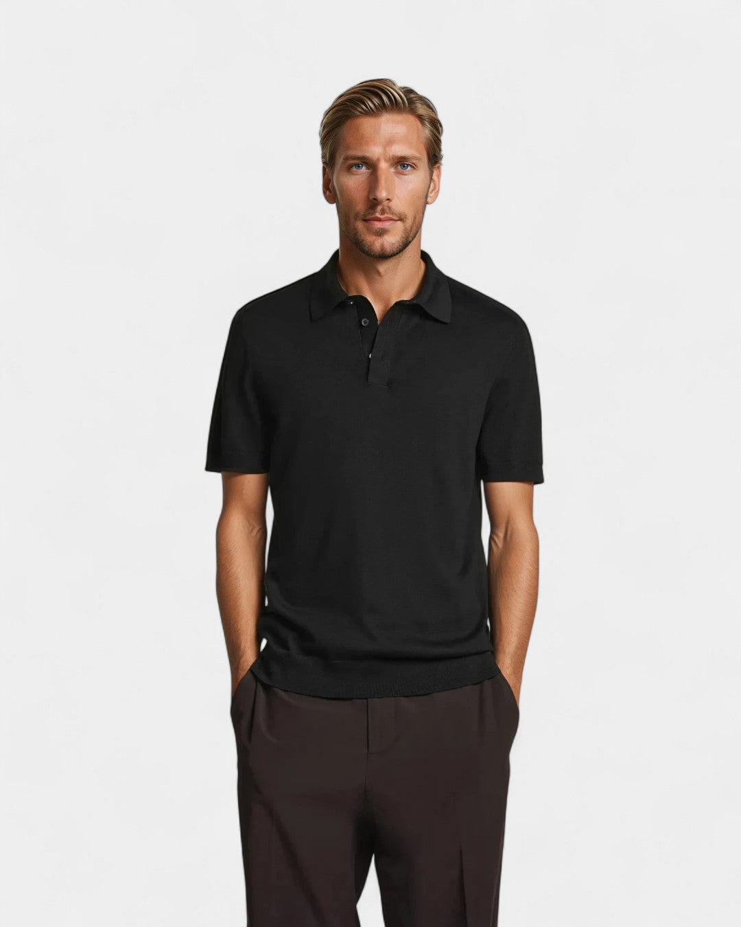 Camisa pólo de seda tricotada - Preto