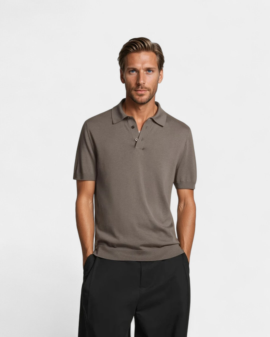 Camisa pólo de seda tricotada - Castanho
