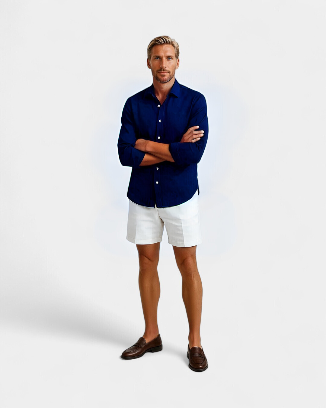 Conjunto de camisa com gola Resort em linho premium - Azul