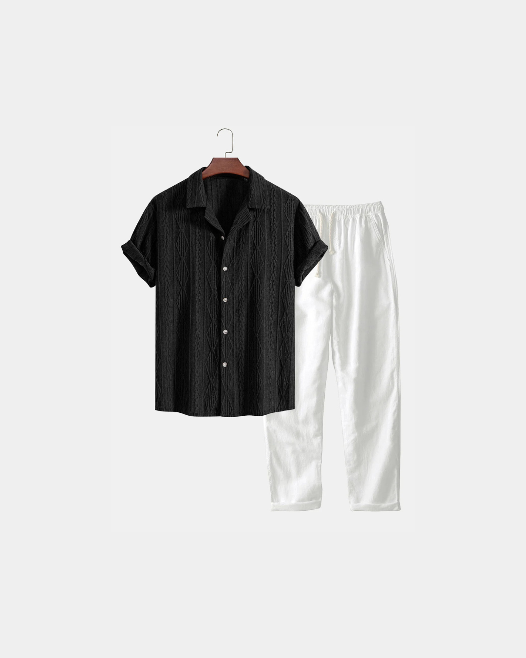 Conjunto cubano em linho texturado - Preto e branco